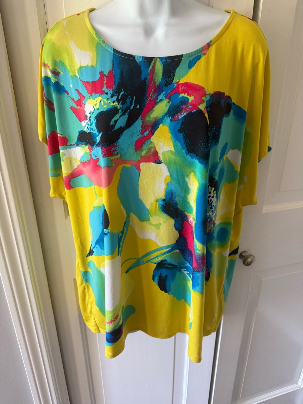 Madison Yellow Floral Abstract Short Sleeve Tee